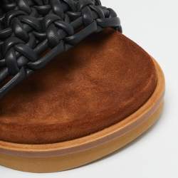 Chloe Black/Brown Leather and Suede Wavy Slide Flats Size 36