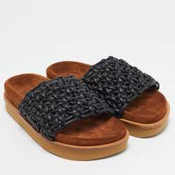 Chloe Black/Brown Leather and Suede Wavy Slide Flats Size 36