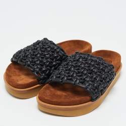 Chloe Black/Brown Leather and Suede Wavy Slide Flats Size 36