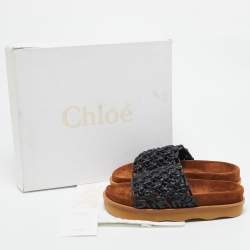 Chloe Black/Brown Leather and Suede Wavy Slide Flats Size 36
