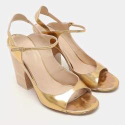 مملوكة مسبقًا Chloe Gold Leather Ankle Strap Pumps Size 40