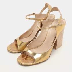 مملوكة مسبقًا Chloe Gold Leather Ankle Strap Pumps Size 40