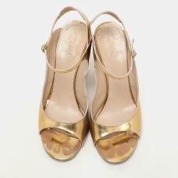 مملوكة مسبقًا Chloe Gold Leather Ankle Strap Pumps Size 40