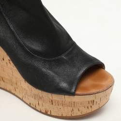 Chloe Black Leather Cork Wedge Cut Out Boots Size 38.5