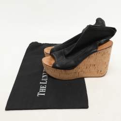 Chloe Black Leather Cork Wedge Cut Out Boots Size 38.5