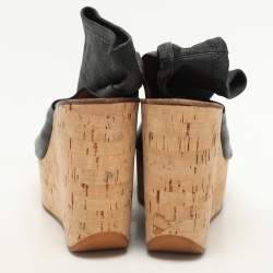 Chloe Black Leather Cork Wedge Cut Out Boots Size 38.5