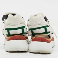 Chloé White/Green Fabric and Suede Sonnie Ankle Strap Sandals Size 39