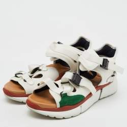 Chlo�é White/Green Fabric and Suede Sonnie Ankle Strap Sandals Size 39
