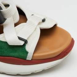 Chloé White/Green Fabric and Suede Sonnie Ankle Strap Sandals Size 39