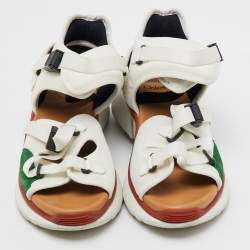 Chloé White/Green Fabric and Suede Sonnie Ankle Strap Sandals Size 39