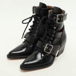 Chloe Black Leather Rylee Pointed Toe Boots Size 35.5