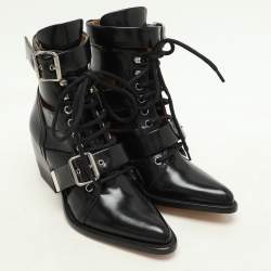 Chloe Black Leather Rylee Pointed Toe Boots Size 35.5