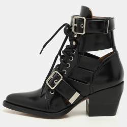 Chloe Black Leather Rylee Pointed Toe Boots Size 35.5