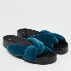 Chloe Blue Velvet Crisscross  Flat Sandals Size 39