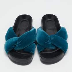 Chloe Blue Velvet Crisscross  Flat Sandals Size 39