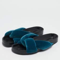 Chloe Blue Velvet Crisscross  Flat Sandals Size 39