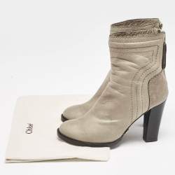 Chloe Beige Quilted Leather Ankle Boots Size 36.5
