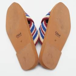 Pre Owned Chloe Multicolor Knit Fabric Woody Flat Sandals Size 37