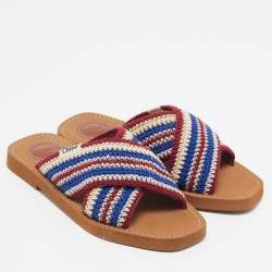 Pre Owned Chloe Multicolor Knit Fabric Woody Flat Sandals Size 37