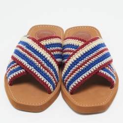 Pre Owned Chloe Multicolor Knit Fabric Woody Flat Sandals Size 37