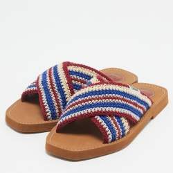 Pre Owned Chloe Multicolor Knit Fabric Woody Flat Sandals Size 37