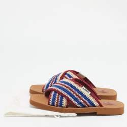Pre Owned Chloe Multicolor Knit Fabric Woody Flat Sandals Size 37