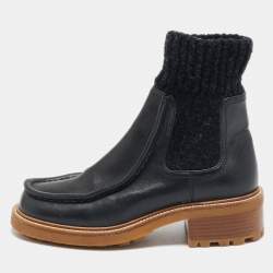 Chloé Black Fabric and Leather Ankle Length Chelsea Boots Size 36