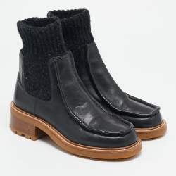 Chloé Black Fabric and Leather Ankle Length Chelsea Boots Size 36
