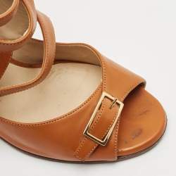 Chloe Brown Leather Strappy Buckle Wedge Sandals Size 36.5