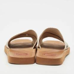 Pre Owned Chloe Off White Canvas Logo Ribbon Woody Flat Slide Sandals Size 37