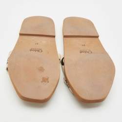 Pre Owned Chloe Off White Canvas Logo Ribbon Woody Flat Slide Sandals Size 37