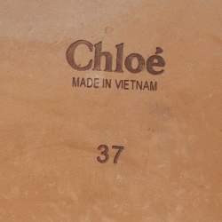 Pre Owned Chloe Off White Canvas Logo Ribbon Woody Flat Slide Sandals Size 37