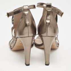 Chloe Metallic Leather Fringe T-Strap Sandals Size 36.5