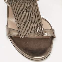 Chloe Metallic Leather Fringe T-Strap Sandals Size 36.5