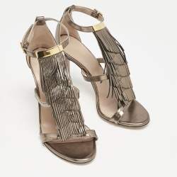 Chloe Metallic Leather Fringe T-Strap Sandals Size 36.5