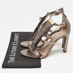 Chloe Metallic Leather Fringe T-Strap Sandals Size 36.5