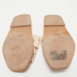 Chloe Beige Canvas Logo Ribbon Woody Flat Slide Sandals Size 37