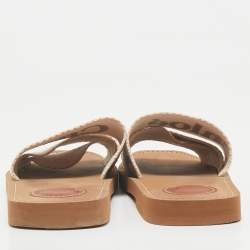 Chloe Beige Canvas Logo Ribbon Woody Flat Slide Sandals Size 37