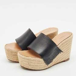 Chloe Black Leather Estel Wedge Slide Sandals Size 36