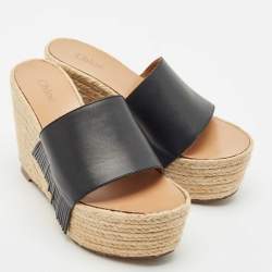 Chloe Black Leather Estel Wedge Slide Sandals Size 36