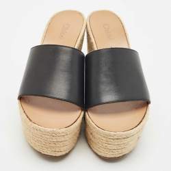 Chloe Black Leather Estel Wedge Slide Sandals Size 36