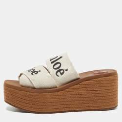 Chloe White Canvas Woody Espadrille Sandals Size 37