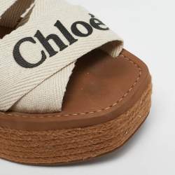 Chloe White Canvas Woody Espadrille Sandals Size 37
