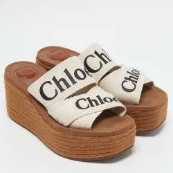 Chloe White Canvas Woody Espadrille Sandals Size 37