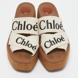 Chloe White Canvas Woody Espadrille Sandals Size 37