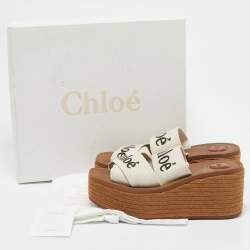 Chloe White Canvas Woody Espadrille Sandals Size 37