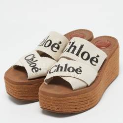 Chloe White Canvas Woody Espadrille Sandals Size 37