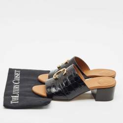 Chloe Black Croc Embossed Leather  C Logo Mules Size 40