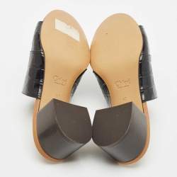 Chloe Black Croc Embossed Leather  C Logo Mules Size 40