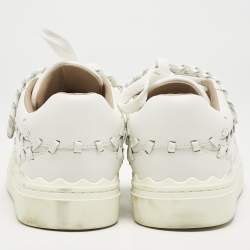 Chloé White Leather Whipstitch Trim Sneakers Size 37